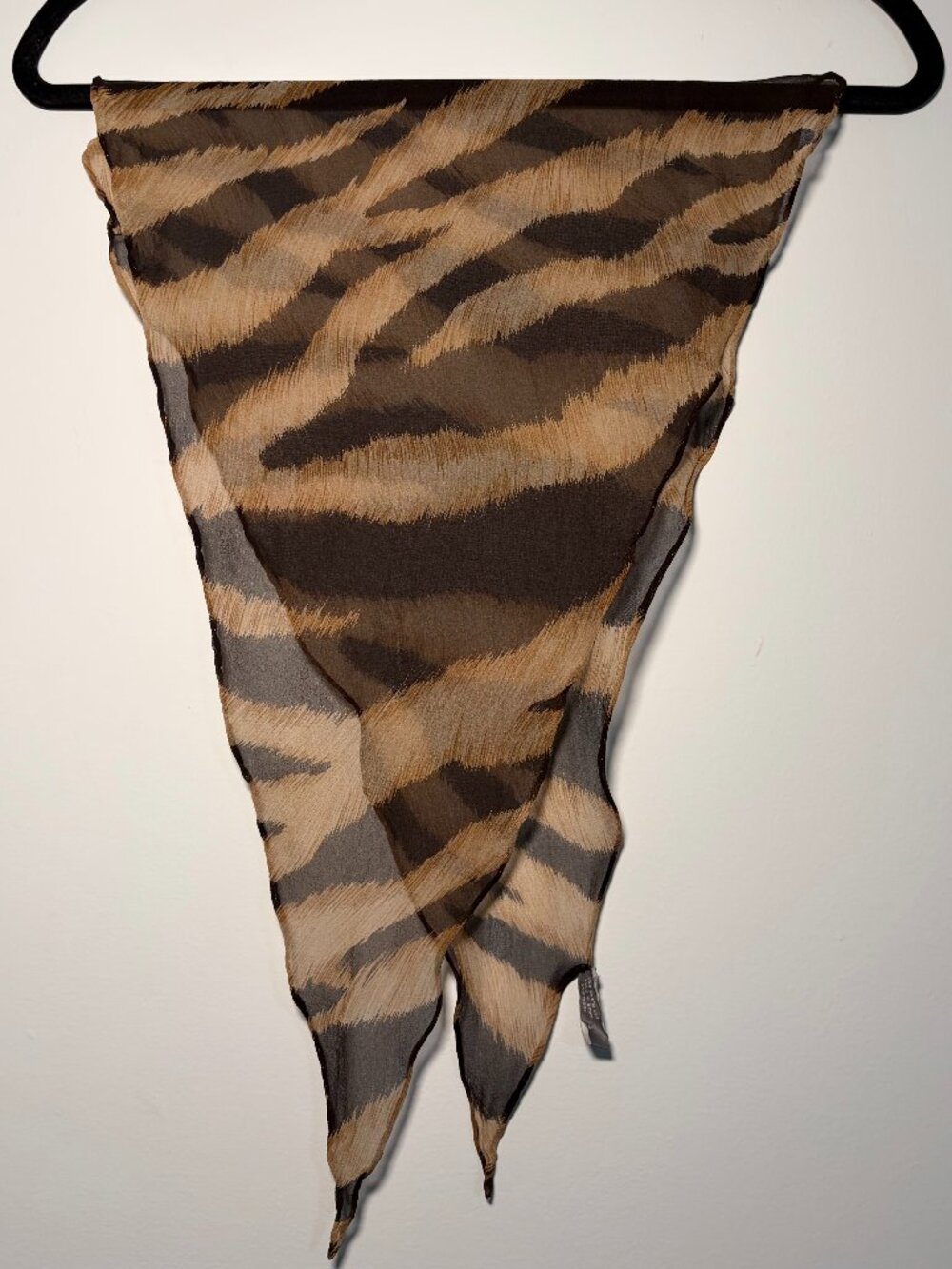 Ann Taylor 100% Silk Animal Print Scarf Vintage Brown Black Tiger Stripe Sheer